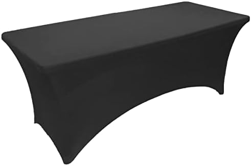 2 Pack 6FT Black Spandex Tablecloth for Rectangular Tables
