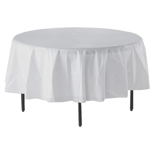 Genuine Joe GJO10330 Plastic Table Cover 84 White Pack of 6