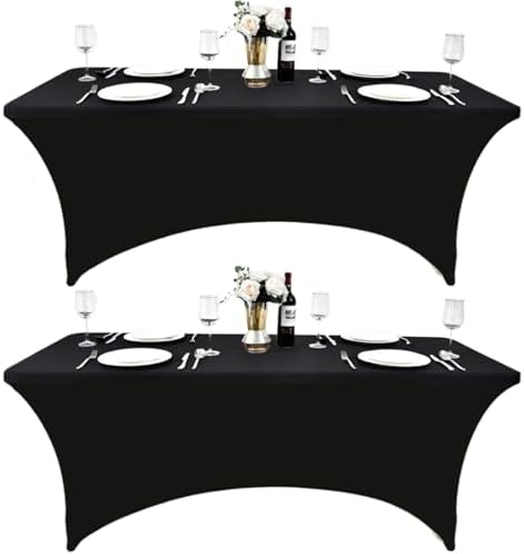2-Pack 8ft Black Spandex Table Covers for Rectangle Folding Tables
