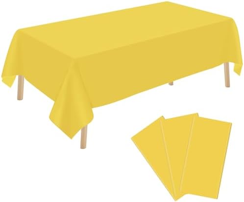 3 Pack Yellow Plastic Tablecloths for Parties 54x108 Inch Rectangular Table Covers