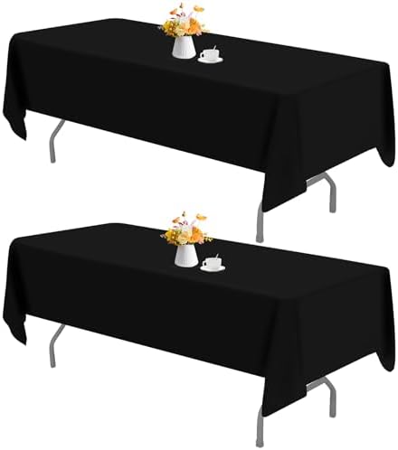 2 Pack Black Rectangle Tablecloths 70x108 Inch Washable Outdoor Use