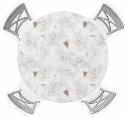 ZOE GARDEN White Rose Floral Waterproof Round Table Cover