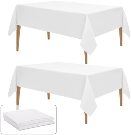 Wigenius 2 Pack White Polyester Tablecloths for 6ft Tables 60x102 Inch