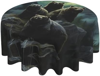 60 Inch Round Black Bear Tablecloth for Holiday Parties