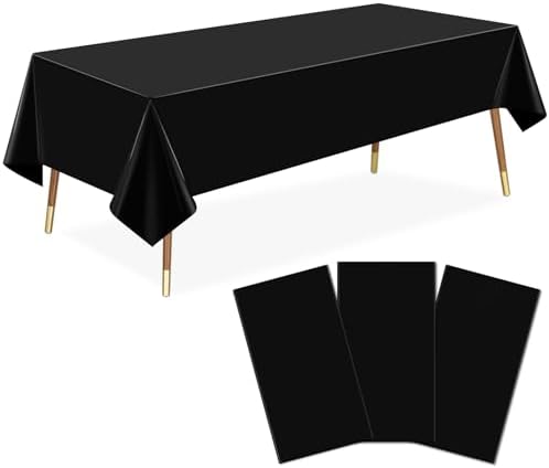 3 Pack Black Plastic Tablecloth for Rectangle Tables
