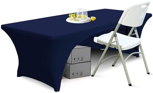 ABCCANOPY 6 ft Navy Blue Spandex Table Cover Open Back Fitted Tablecloth Stretch Washable Table Topper