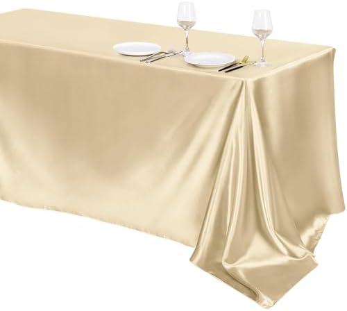 TURSTIN Champagne Satin Tablecloth 102 x 58 Inch Overlay Decor