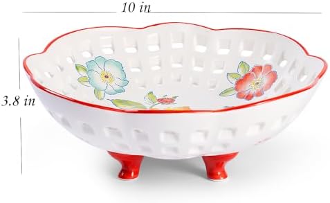 Ceramic Fruit Bowl with 4 Legs 10 Inch Large Bowl for Home Decor