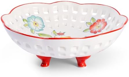 Ceramic Fruit Bowl with 4 Legs 10 Inch Large Bowl for Home Decor