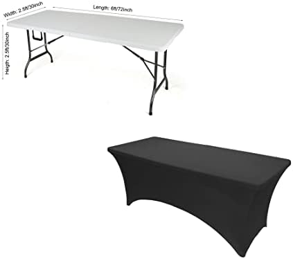 6ft Black Stretch Spandex Table Cover for Rectangular Folding Table