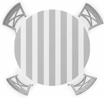 Gray Striped Round Waterproof Table Cover for Indoor Outdoor Use