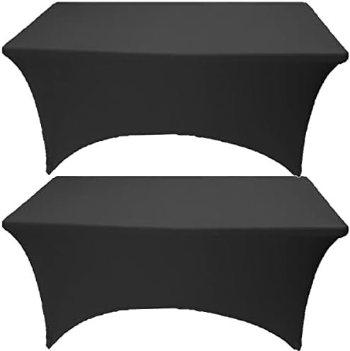 2 Pack 6FT Black Spandex Tablecloth for Rectangular Tables