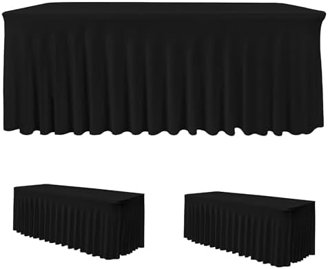 HolidayIdeas Black Spandex Table Skirts for Rectangle Tables 6ft 2 Pack