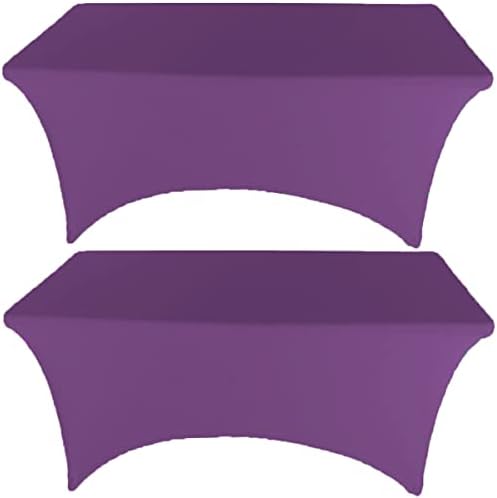 2 Pack 6FT Purple Spandex Tablecloth for Rectangular Tables