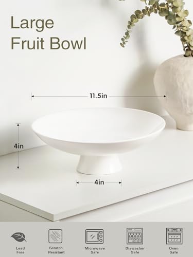 Kanwone Large Ceramic Fruit Bowl - 115 Inches White