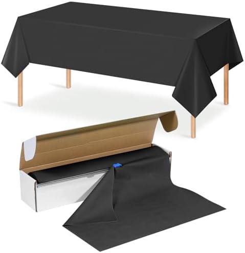 54 Inch X 100 Feet Black Tablecloth Roll with Slide Cutter