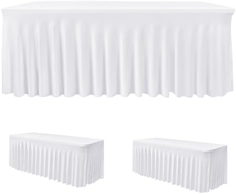 HolidayIdeas White Spandex Table Covers 6 Foot 2 Pack