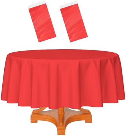 HEIPINIUYE 2 Pack Red Round Tablecloth 84 Inch Waterproof Disposable Table Cover