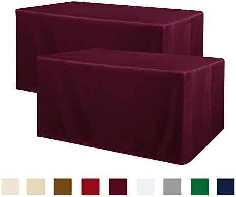 Obstal 2 Pack Fitted Table Covers for 6 Foot Tables - Burgundy