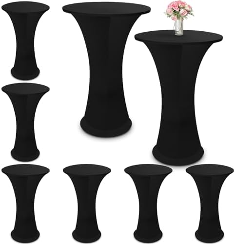 8 Pcs Black Spandex Stretch Table Cloths for Round Tables