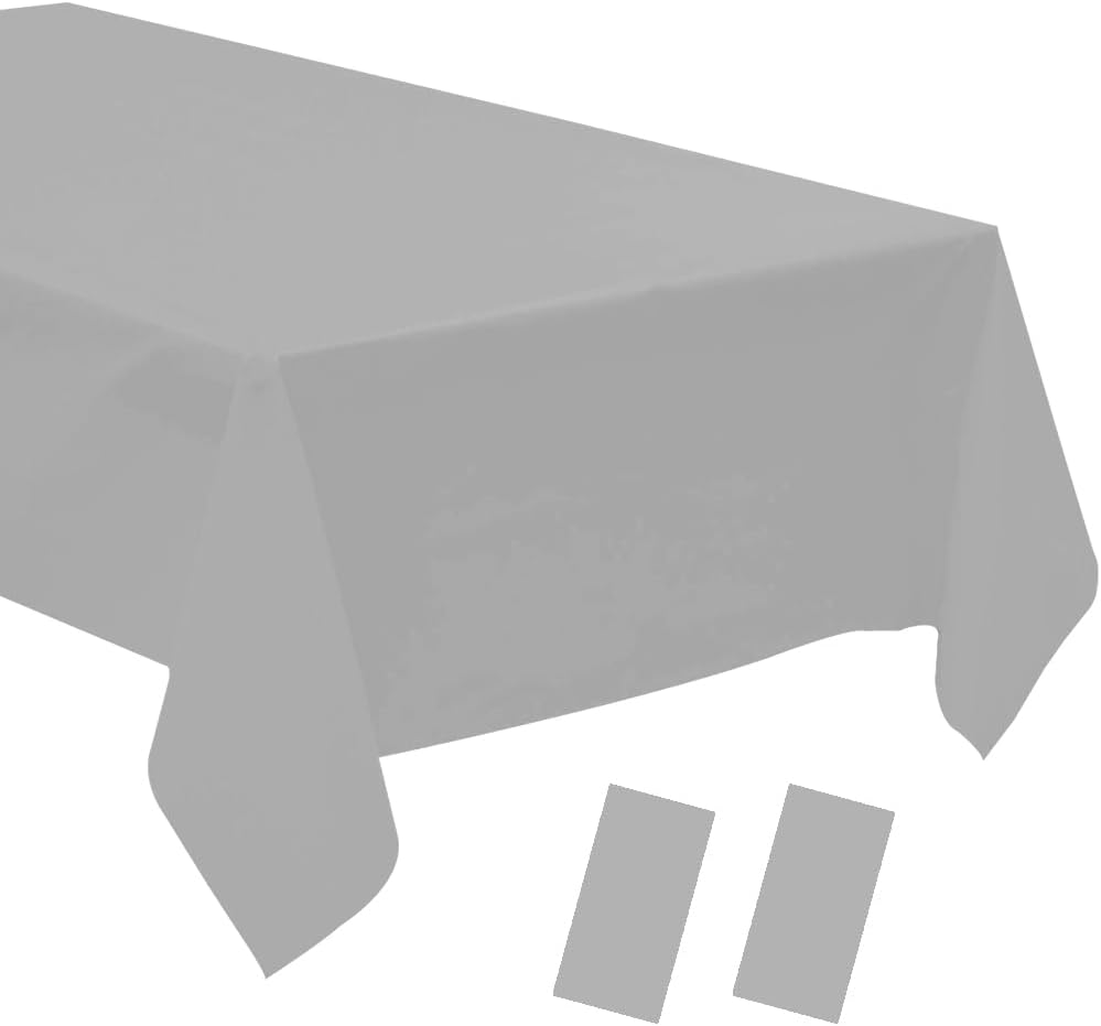 Grey Disposable Plastic Tablecloth 2 Pack 54x108 Rectangle