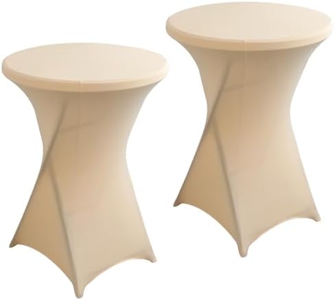 2Pack Black Spandex Cocktail Table Cover for Weddings Parties Events 24x43 Inch Elastic Round Tablecloth