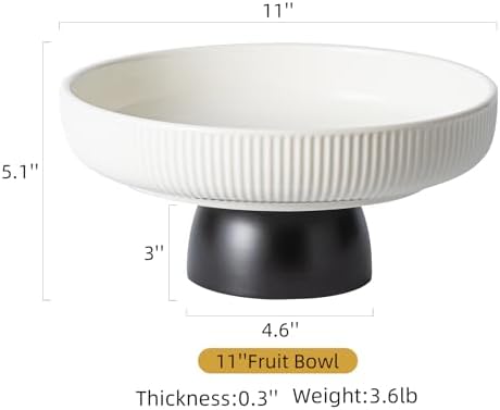 Ceramic Fruit Bowl 11-Inch White Tray with Black Base