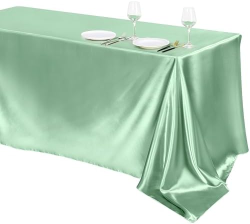 TURSTIN Sage Green Sateen Tablecloth 102x58 Inch Overlay Table Cover