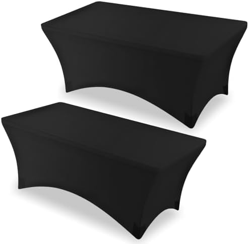 Mangdar Rectangular Elastic Spandex Tablecloth 6 Feet 2 Pack Black