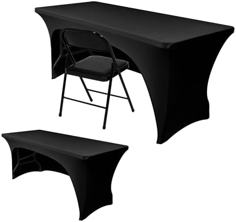 Nasitos 2 Pack Black Spandex Tablecloth 6 Foot Fitted Rectangle
