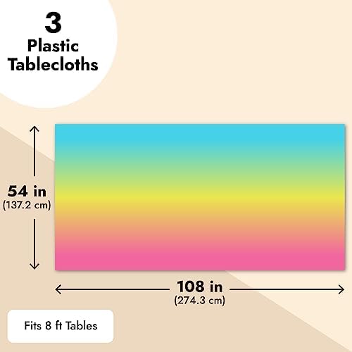Sparkle and Bash 3 Pack Plastic Ombre Rainbow Tablecloth
