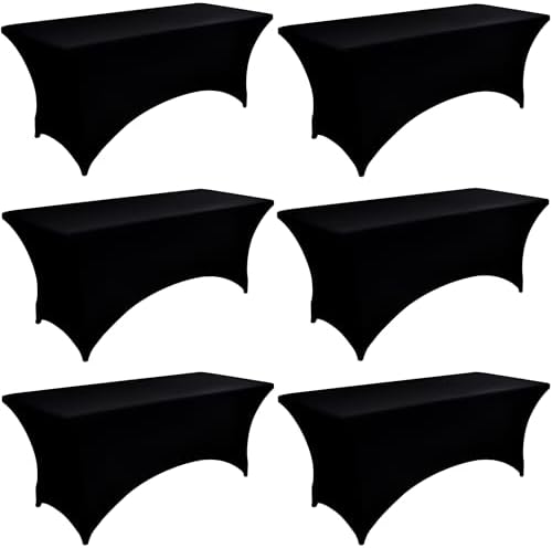 6-Pack 6ft Black Spandex Table Covers for Rectangle Tables