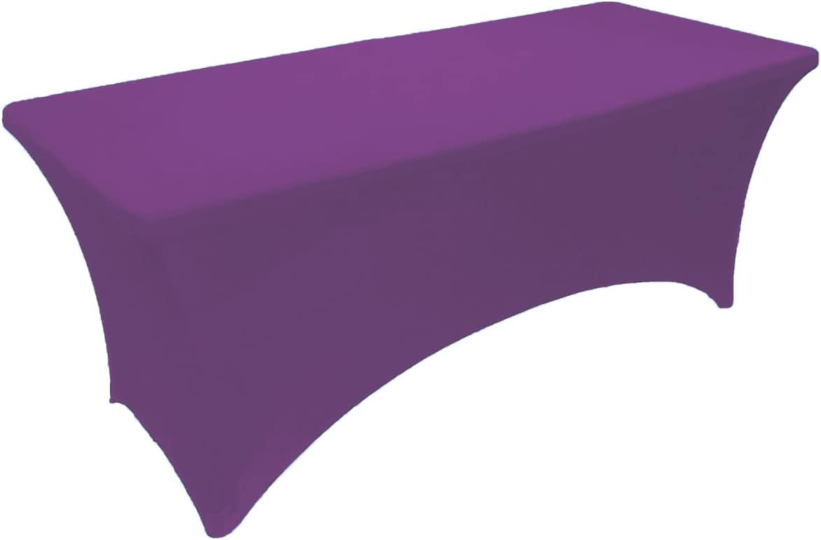 2 Pack 6FT Purple Spandex Tablecloth for Rectangular Tables