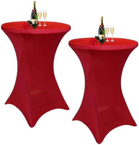 Albassa 2 Pack Cocktail Table Covers 32x43 Spandex Stretch Round Tablecloths for Bar Wedding Banquet Tables
