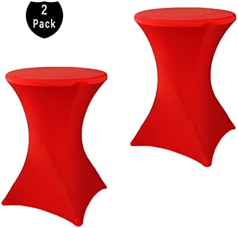 2 Pack 24x43 Inch Red Cocktail Tablecloths Spandex Round Fitted Covers for Events