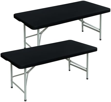 2 Pack Stretch Spandex Tablecloths 42x72 Inch Black Fitted Elastic Table Cover for Tables