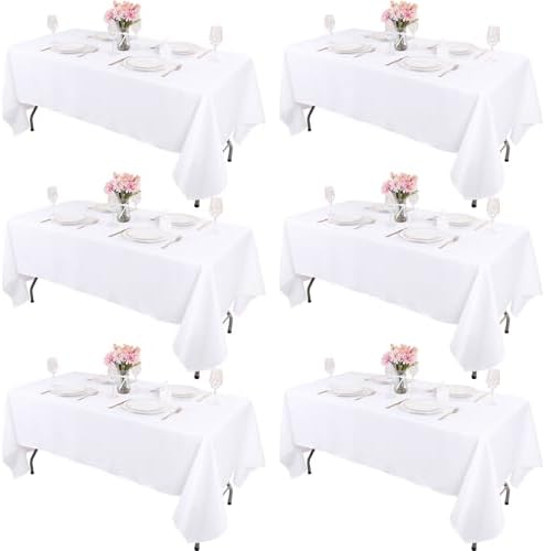 Kesfey 6 Pack White Tablecloths 60x102 Inch