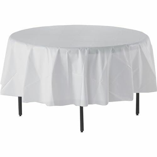 Genuine Joe GJO10330 Plastic Table Cover 84 White Pack of 6