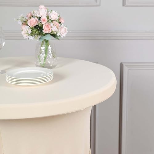 Efavormart Beige Round Spandex Cocktail Table Cover