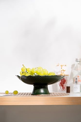 Green Ceramic Fruit Bowl with Lucky Clover Design 85 Inch