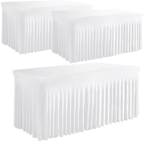 Tohetsuzp White Table Skirts for 6ft Tables 3Pack