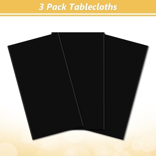 3 Pack Black Plastic Tablecloth for Rectangle Tables