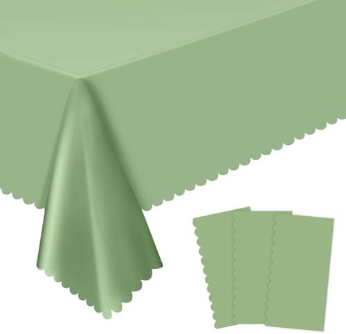 3 Pack Sage Green Plastic Tablecloth for Rectangular Tables