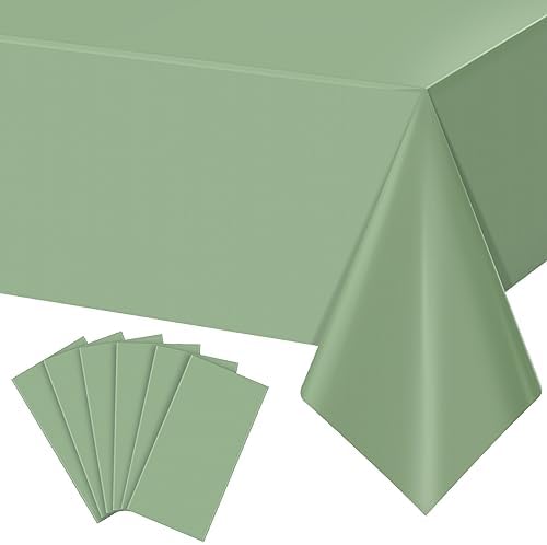 6 Pack Sage Green Plastic Tablecloths for Rectangle Tables