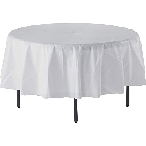 Genuine Joe White 84 Inch Plastic Round Tablecovers Pack of 24