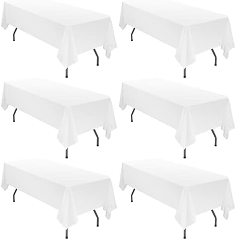 6 Pack White Tablecloths 60x102 Inch Rectangle Table Cover for 6 Foot Tables Stain Resistant Washable