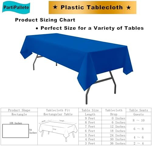 3-Pack Premium Plastic Royal Blue Tablecloths 54x108 Rectangle for Parties