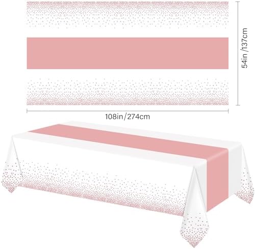 ZHOMA 6 Pack Rectangle Plastic Dot Tablecloth Set White Rose Gold