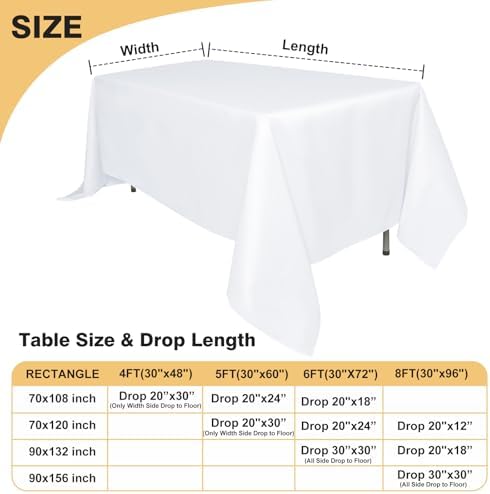 6 Pack 70x120-Inch Rect White Tablecloths Reusable