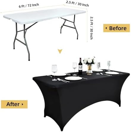 6-Pack 6ft Black Spandex Table Covers for Rectangle Tables
